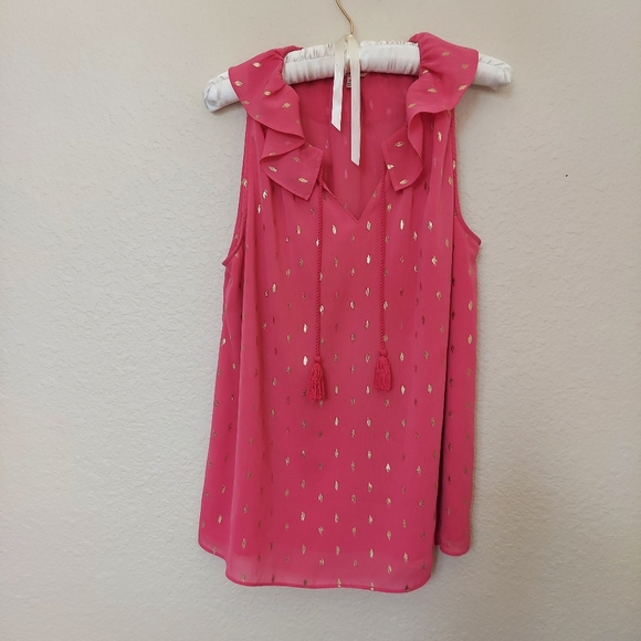 Juicy Couture Sleeveless V Neck Blouse Hot Pink with Gold Print  Sz XL - Picture 8 of 12